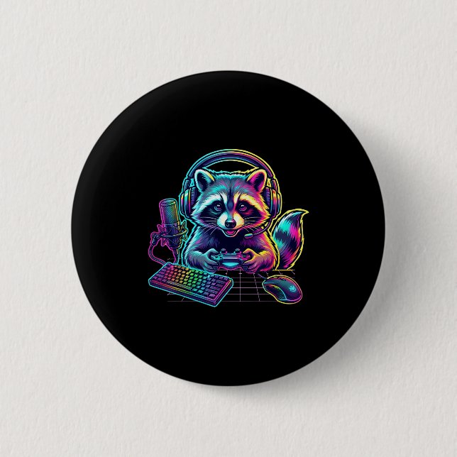 Funny Raccoon Gamer Video Game Gaming Lover  Button (Front)