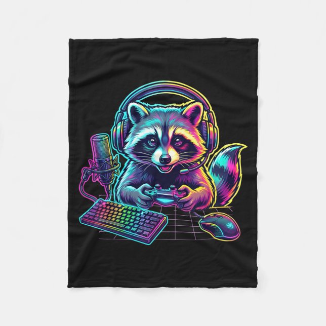 Funny Raccoon Gamer Video Game Gaming Lover  Fleece Blanket (Front)