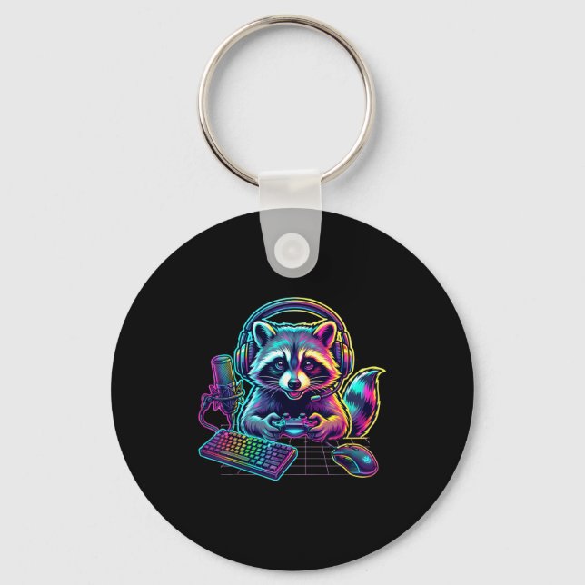 Funny Raccoon Gamer Video Game Gaming Lover  Keychain (Front)