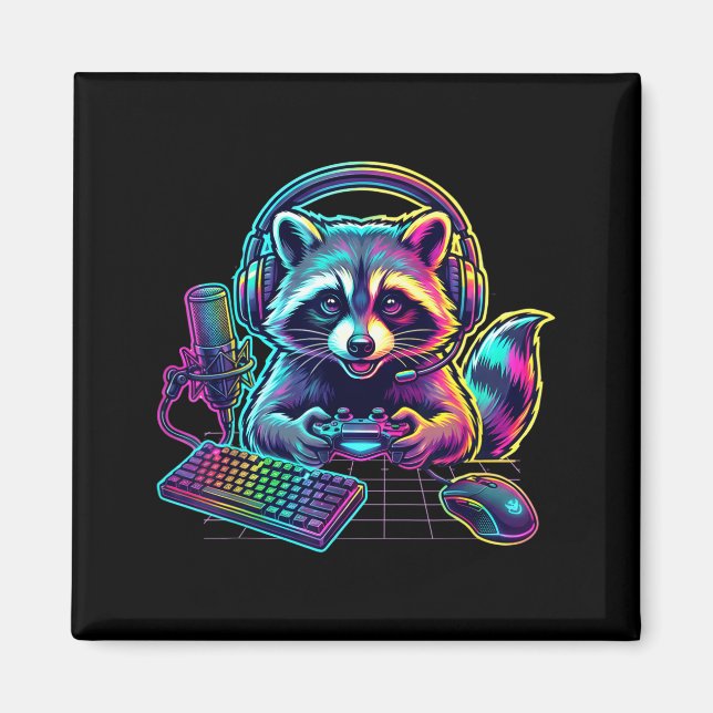 Funny Raccoon Gamer Video Game Gaming Lover  Magnet (Front)
