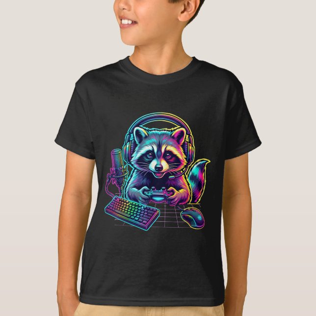 Funny Raccoon Gamer Video Game Gaming Lover  T-Shirt (Front)
