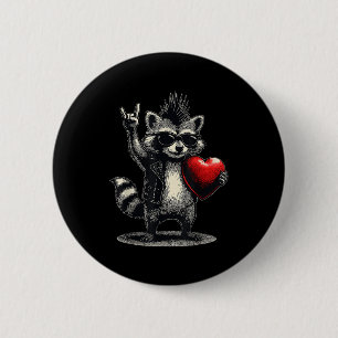 Funny raccoon heart punk rock valentines day men button