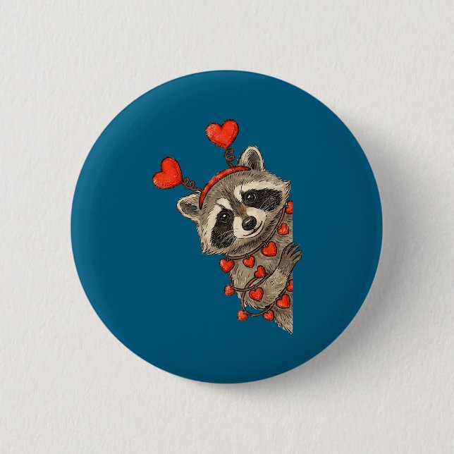 Funny Raccoon Heart Valentine Animal Raccoon Lover Button (Front)