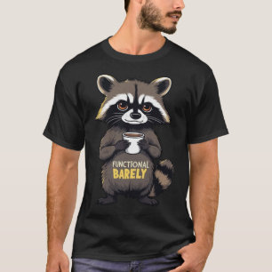 Funny Raccoon Holding Coffee Graphic - Functional T-Shirt