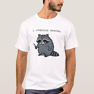 Funny Raccoon “I Require Snacks” Cartoon Design T-Shirt