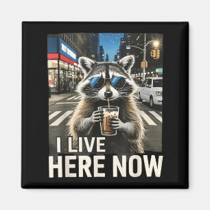 Funny Raccoon Iced Coffee Live Here City Trash Magnet