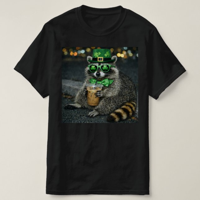 Funny Raccoon Iced Coffee St. Patrick's Day , Retr T-Shirt (Design Front)