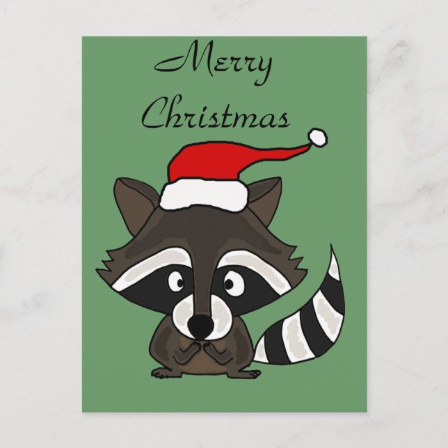 Funny Raccoon in Santa Hat Christmas Art Holiday Postcard (Front)