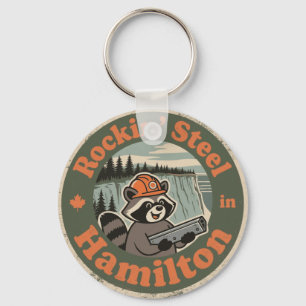 Funny Raccoon Mountie Rockin’ Steel in Hamilton Keychain