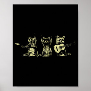 Funny Raccoon Music Band Electric Acoustic Guitar Poster