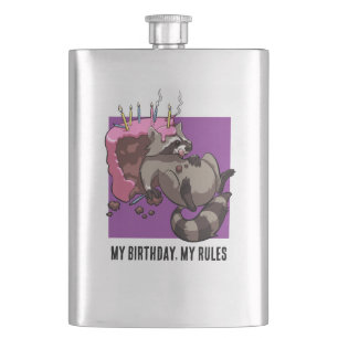 Funny Raccoon My Birthday My Rules Cake Cartoon Flask