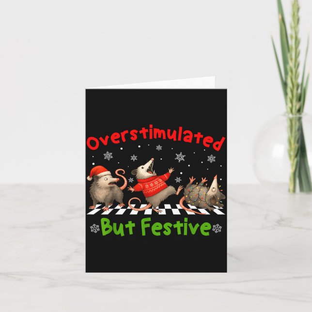 Funny Raccoon Overstimulated But Festive Merry Chr Card (Front)