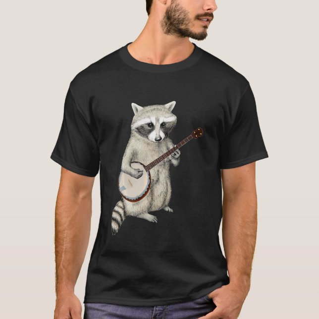 Funny Raccoon Playing Banjo Guitar Retro Racoon Tr T-Shirt (Front)
