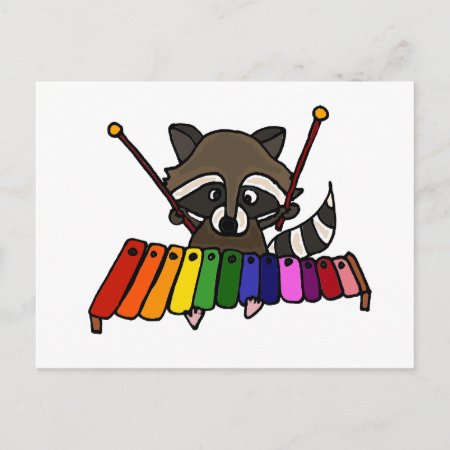 Funny Raccoon Playing Colorful Xylophone Postcard