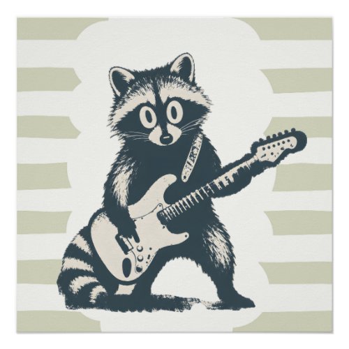 Funny Raccoon Playing Electric Guitar Poster