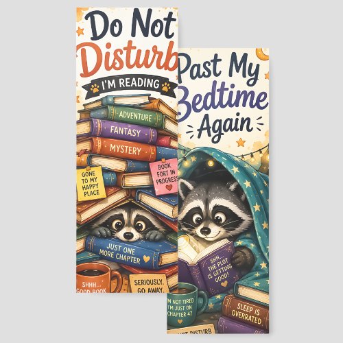 Funny Raccoon Reading Bookmarks