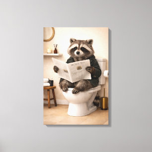 Funny Raccoon Reading Newspaper Bathroom Humor Canvas Print