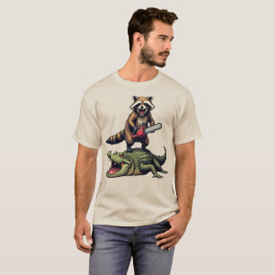 Funny Raccoon Riding Crocodile Print Shop Meme A T-Shirt