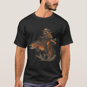 Funny Raccoon Riding Rainbow Trout Raccoon Meme T-Shirt