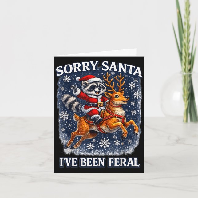 Funny Raccoon Riding Reindeer Sorry Santa Christma Card (Front)