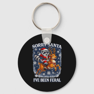 Funny Raccoon Riding Reindeer Sorry Santa Christma Keychain