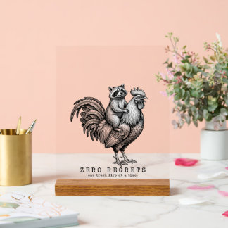 Funny Raccoon Rooster Sign Sarcastic Home Decor