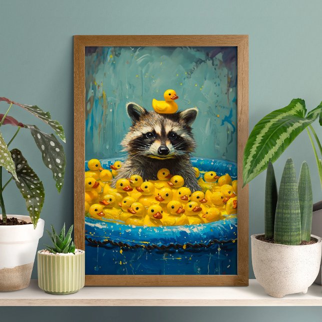 Funny Raccoon Rubber Duck Pool Poster (Creator Uploaded)