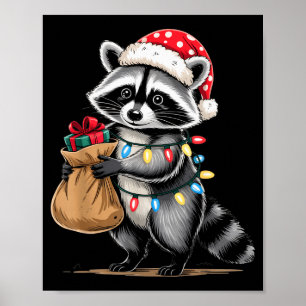 Funny Raccoon Santa Hat Animals Lovers Ugly Christ Poster
