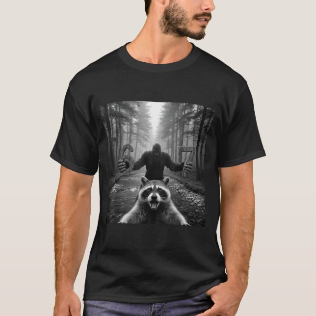 Funny Raccoon Selfie With Bigfoot 67 Six Seven Mem T-Shirt (Front)