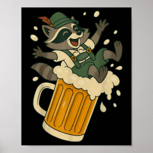 Funny Raccoon Sliding Down A Giant Beer Mug Foam  Poster