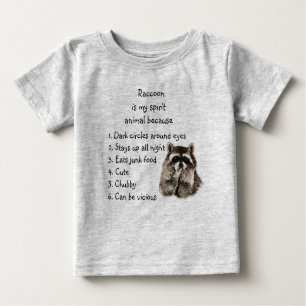 Funny Raccoon Spirit Animal Humor Cute Watercolor Baby T-Shirt