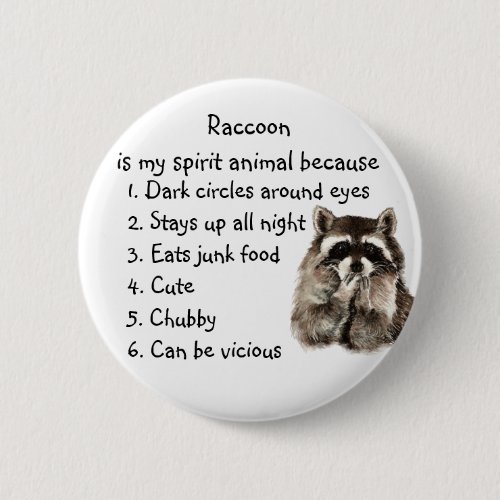 Funny Raccoon Spirit Animal Humor Cute Watercolor Button
