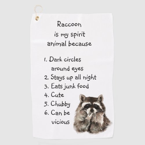 Funny Raccoon Spirit Animal Humor Cute Watercolor Golf Towel