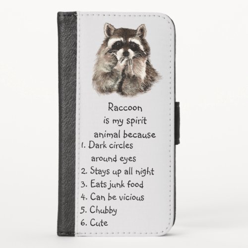 Funny Raccoon Spirit Animal Humor Cute Watercolor iPhone X Wallet Case