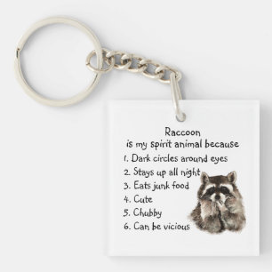 Funny Raccoon Spirit Animal Humor Cute Watercolor Keychain