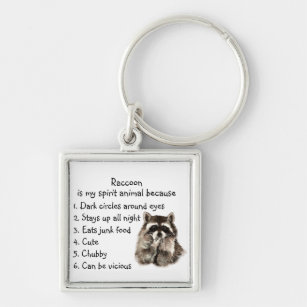 Funny Raccoon Spirit Animal Humor Cute Watercolor Keychain