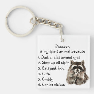 Funny Raccoon Spirit Animal Humor Cute Watercolor Keychain