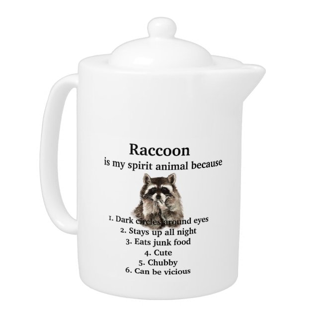 Funny Raccoon Spirit Animal Humor Cute Watercolor Teapot (Left)