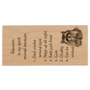 Funny Raccoon Spirit Animal Humor Cute Watercolor Wood Flash Drive