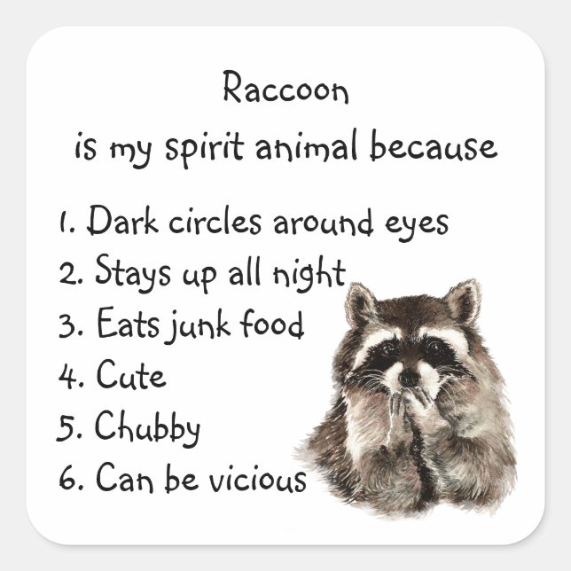 Funny Raccoon Spirit Animal Humor Square Sticker (Front)