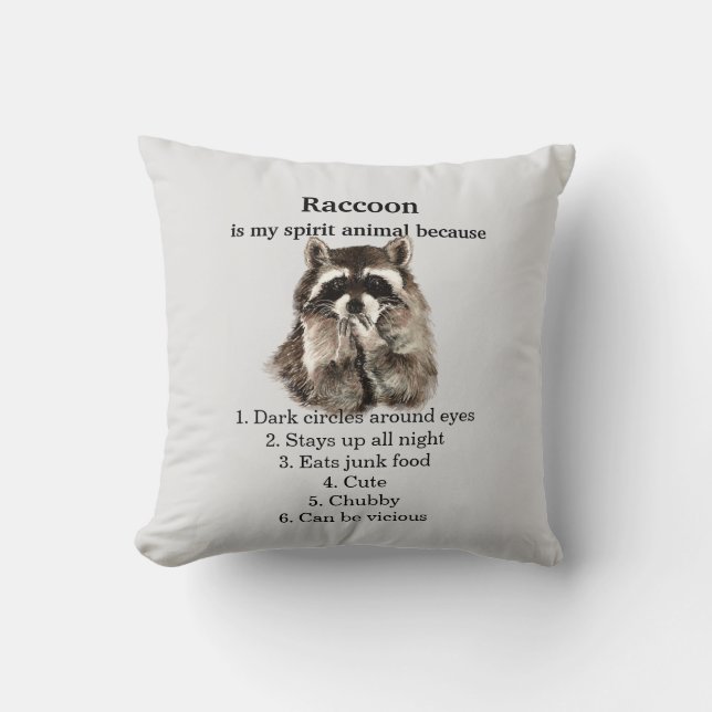 Funny Raccoon Spirit Animal Humor Throw Pillow (Front)