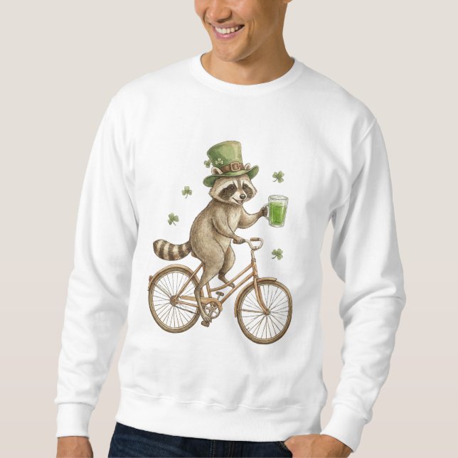 Funny Raccoon, St. Patrick's Day Irish Shamrock  Sweatshirt (Front)