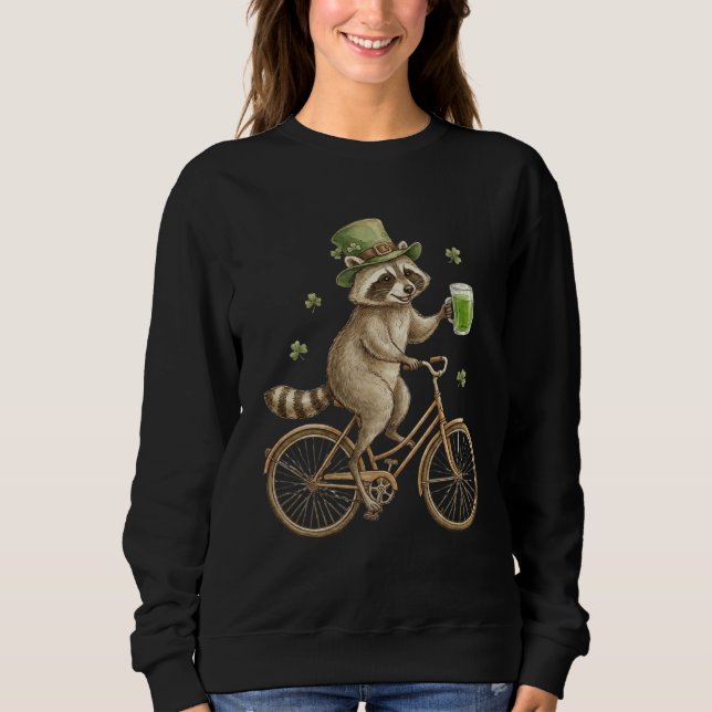 Funny Raccoon, St. Patrick's Day Irish Shamrock  Sweatshirt (Front)