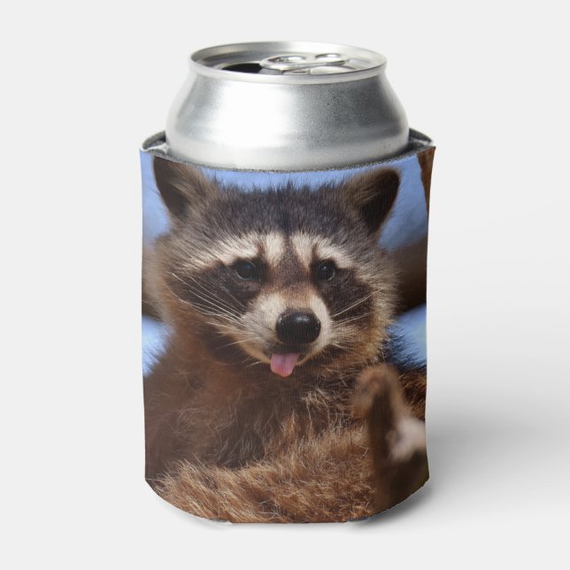 Funny Raccoon Sticking It's Tongue Out Can Cooler (Can Front)