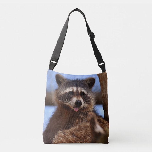 Funny Raccoon Sticking It's Tongue Out Crossbody Bag (Front)