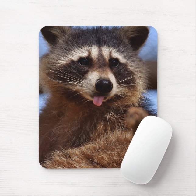 Funny Raccoon Sticking It's Tongue Out Mouse Pad