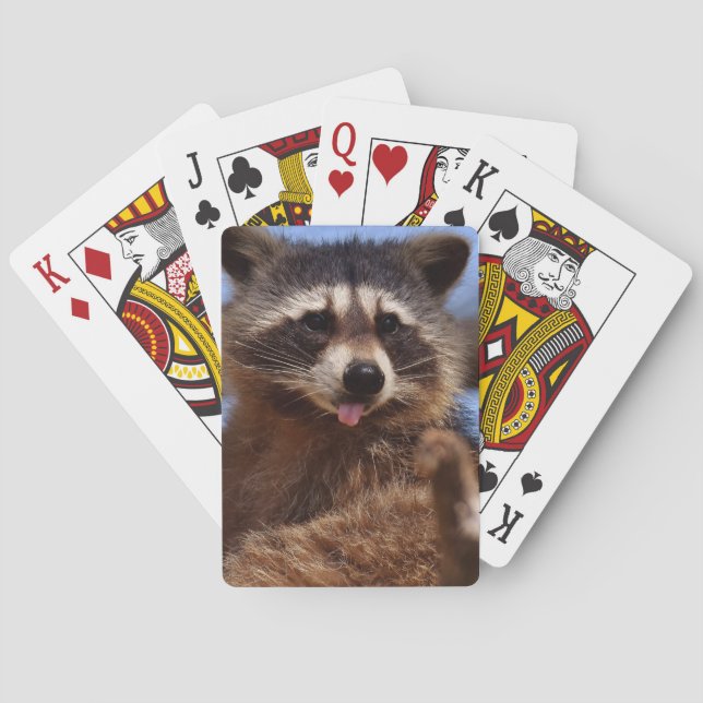 Funny Raccoon Sticking It's Tongue Out Poker Cards (Back)