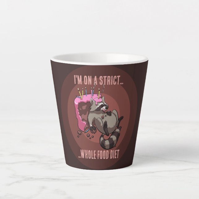 Funny Raccoon Strict Whole Food Diet Cartoon Latte Mug (Front)