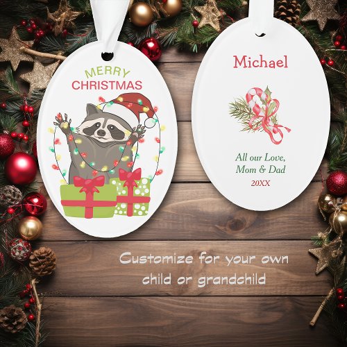 Funny Raccoon String Lights Kids Christmas Ornament