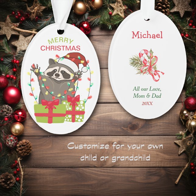 Funny Raccoon String Lights Kids Christmas Ornament (Creator Uploaded)